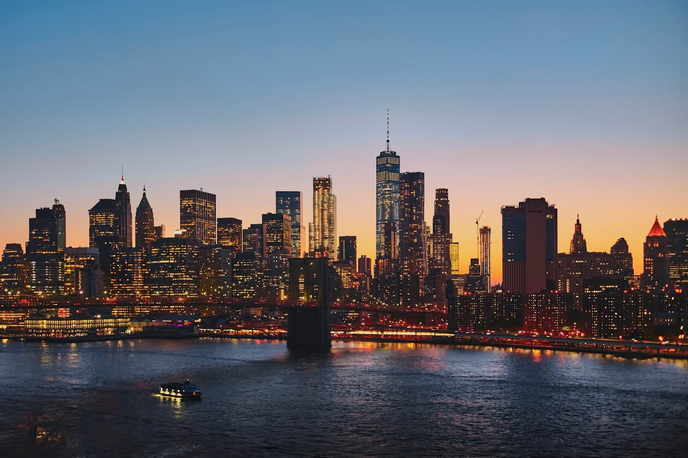New York City skyline at dusk